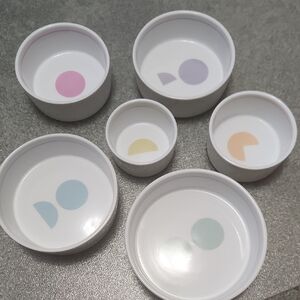 Geometric Design Ceramic Bowl Set - White with Pastel Accents